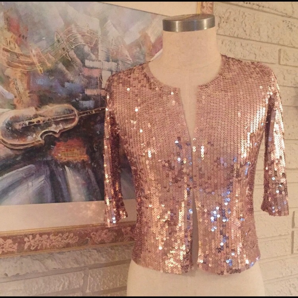 🌻Boston Proper Rose-Gold Sequin Cardigan szS🌻